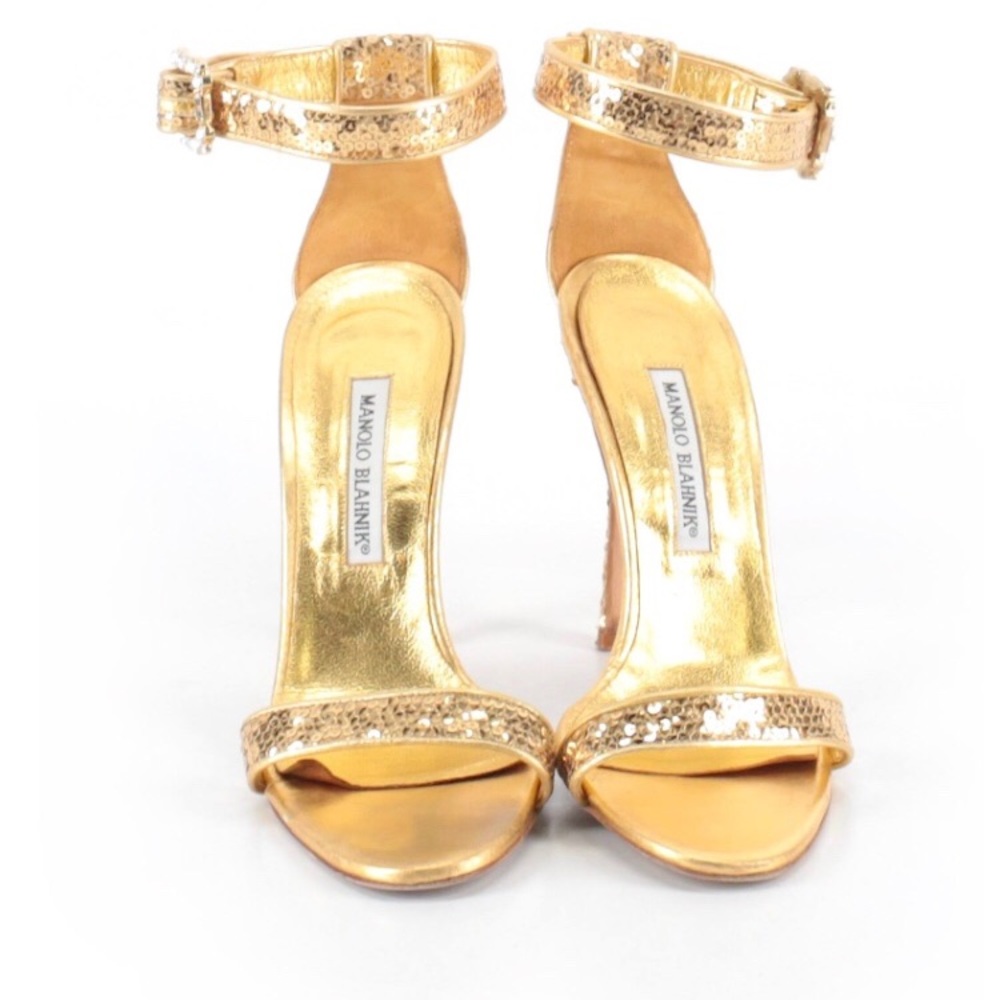 Manolo Blanhik gold sequin heels